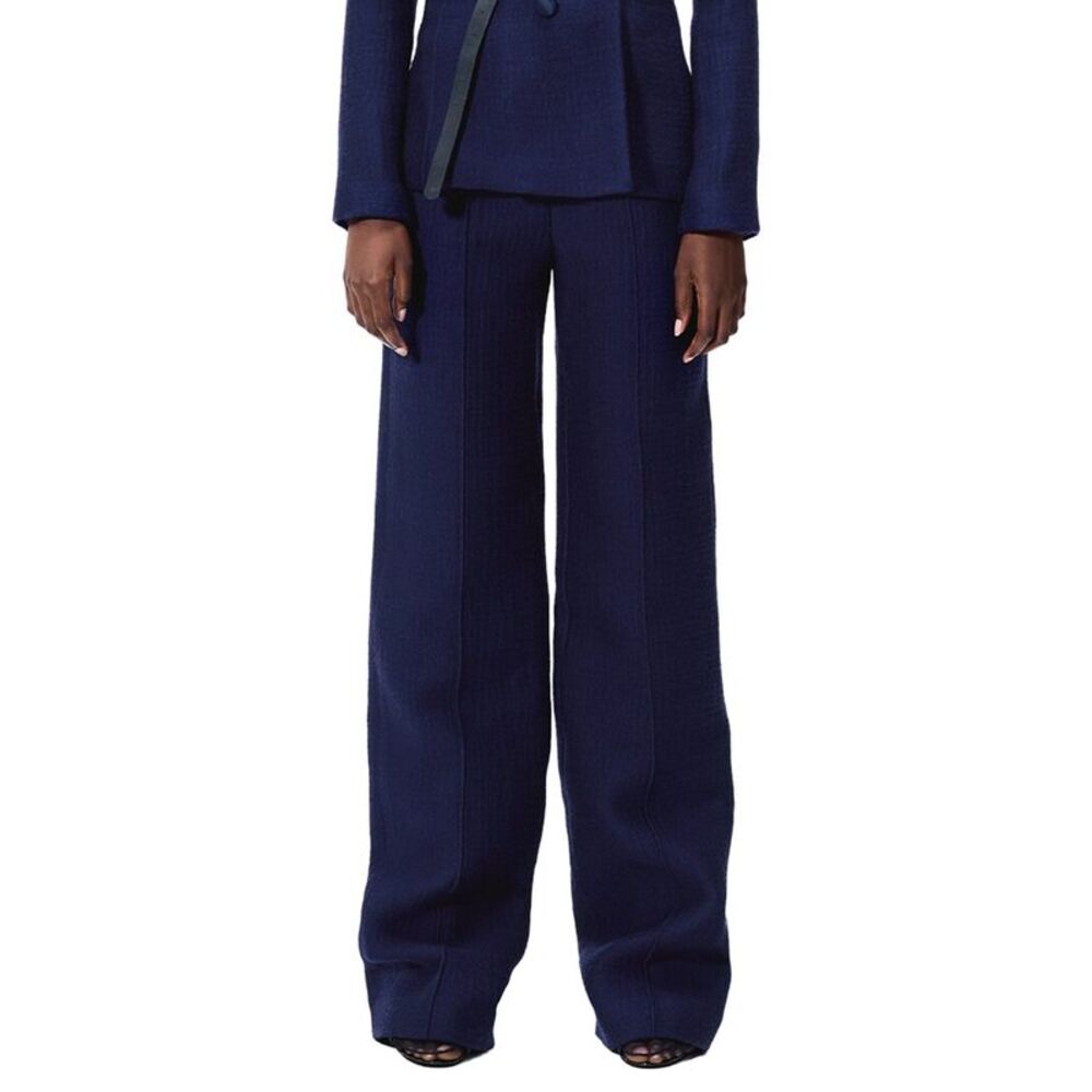 Adam Lippes Womens Full Leg Wool & Silk-Blend Trouser, Navy